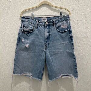 FRAME Light Blue Distressed Denim Shorts